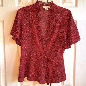 Monteau Pebble Print Faux Wrap Blouse - Size XL